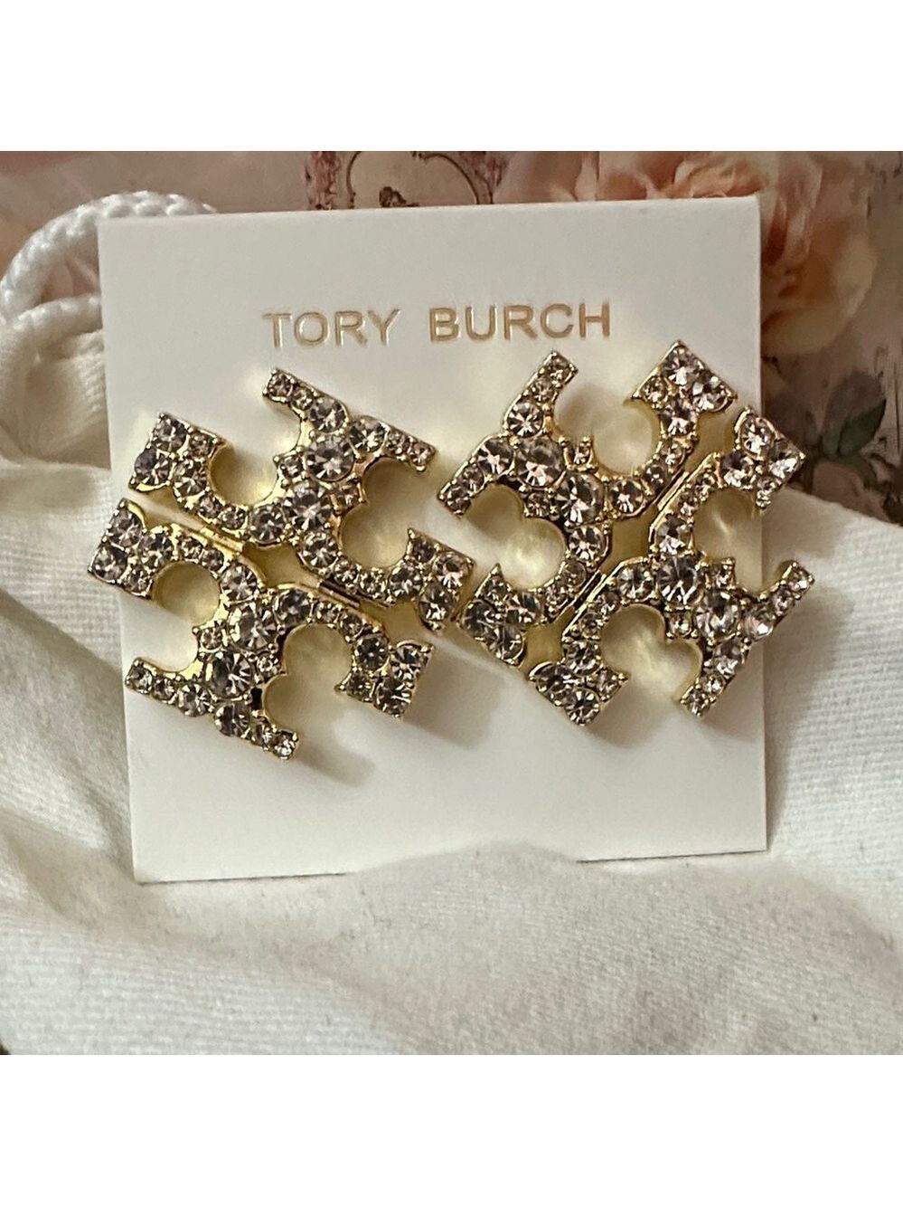 Tory Burch RoxannePave Crystal Stud Earrings large - Picture 3 of 3